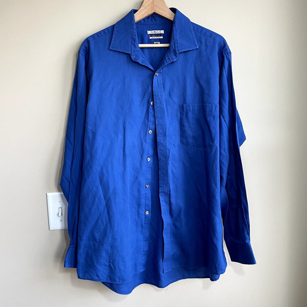 Van Heusen blue flex collar regular fit long sleeved button down shirt mens 16.5